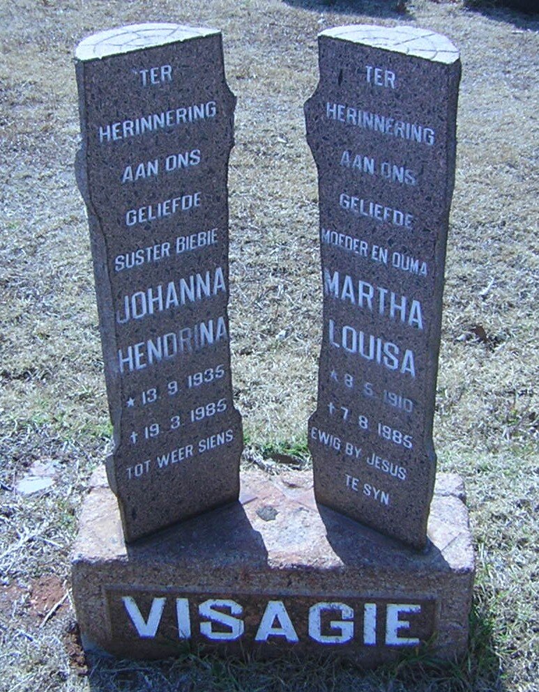 VISAGIE Johanna Hendrina 1935-1985 :: VISAGIE Martha Lousia 1910-1985