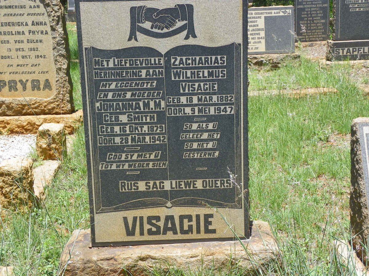 VISAGIE Zacharias Wilhelmus 1882-1947 &amp; Johanna M.M. SMITH 1879-1942