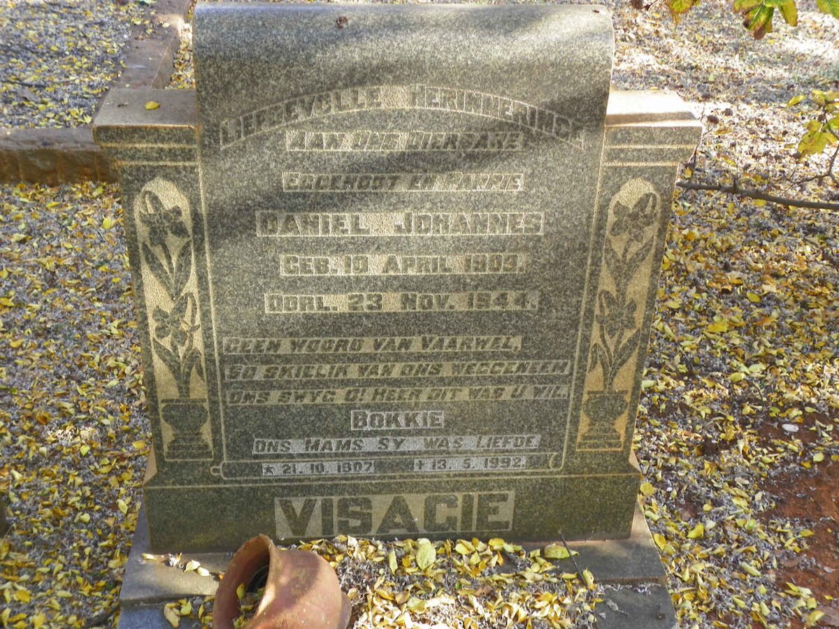 VISAGIE Daniel Johannes 1909-1944 &amp; Bokkie 1907-1992