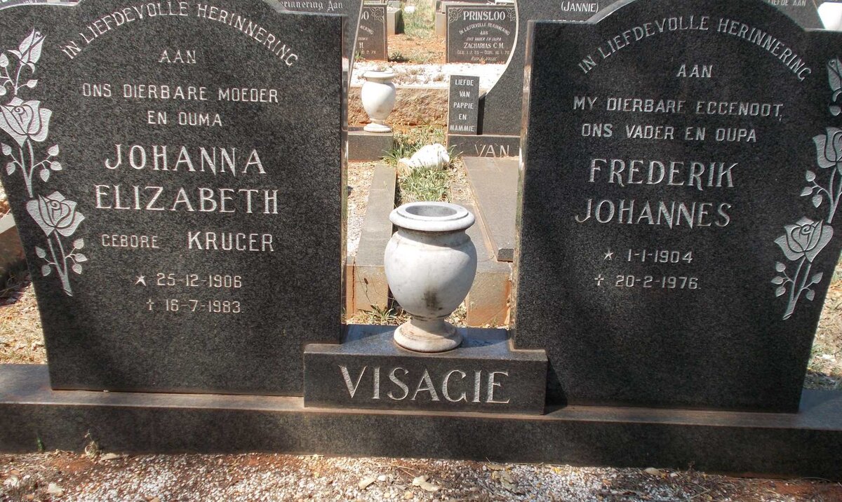 VISAGIE Frederik Johannes 1904-1976 &amp; Johanna Elizabeth KRUGER 1906-1983