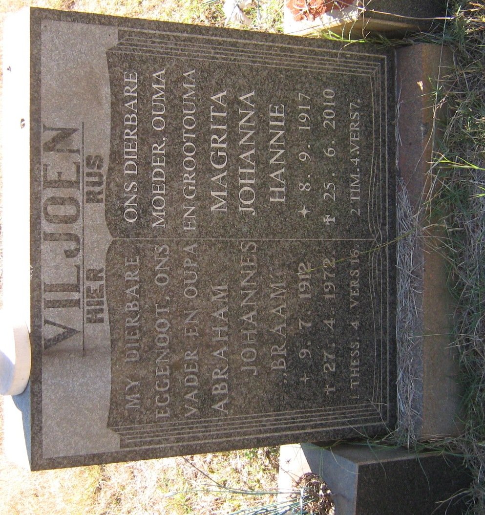 VILJOEN Abraham Johannes 1912-1972 &amp; Magrita Johanna 1917-2010