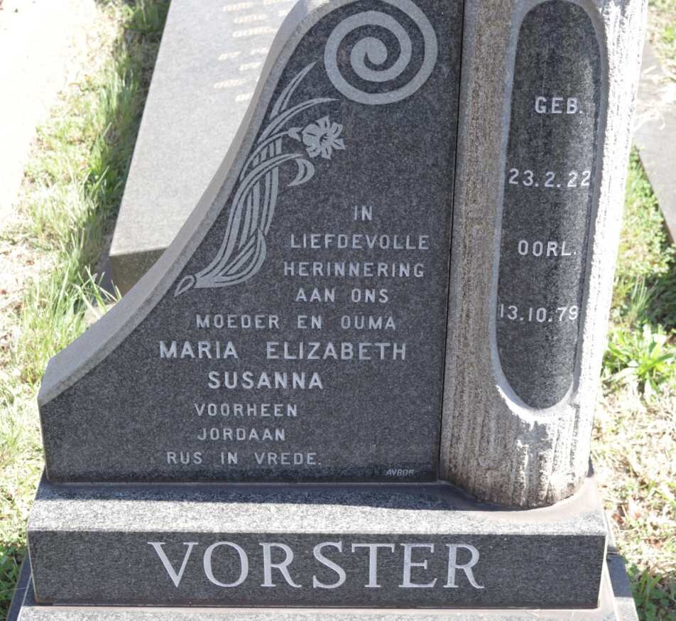 VORSTER Maria Elizabeth Susanna nee JORDAAN 1922-1979