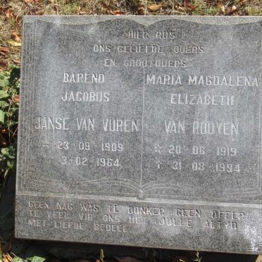VUUREN Barend Jacobus, Janse van 1909-1964 &amp; Maria Magdalena Elizabeth VAN ROOYEN 1919-1994
