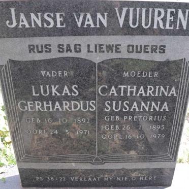 VUUREN Lukas Gerhardus, Janse van 1892-1971 &amp; Catharina Susanna PRETORIUS 1895-1979