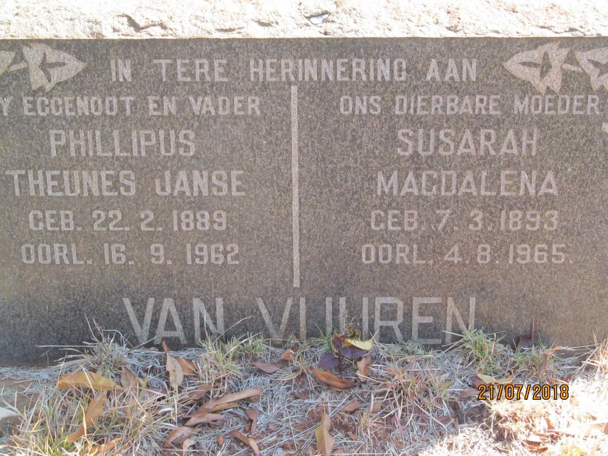 VUUREN Phillipus Theunes Janse, van 1889-1962 &amp; Susarah Magdalena 1893-1965