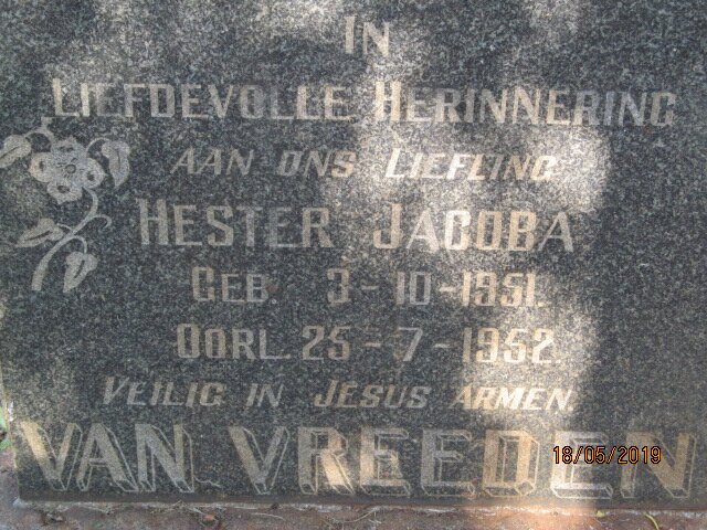 VREEDEN Hester Jacoba, van 1951-1952