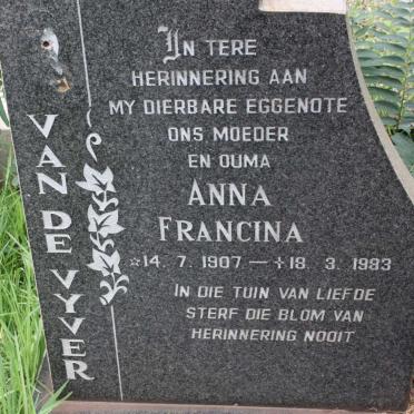 VYVER Anna Francina, van de 1907-1983