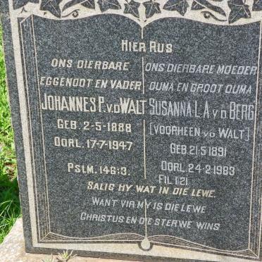 WALT Johannes P., v.d. 1888-1947 :: V.D. BERG Susanna L.A. voorheen V.D. WALT 1891-1983