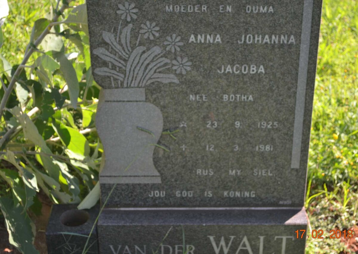 WALT Anna Johanna Jacoba, van der nee BOTHA 1925-1981