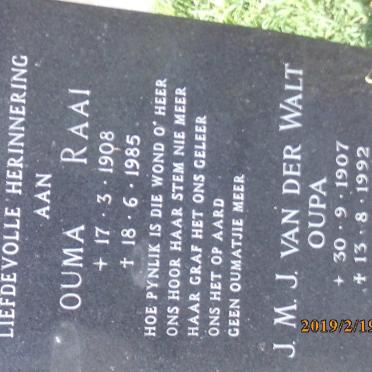 WALT J.M.J., van der 1907-1992 &amp; Raai 1908-1985