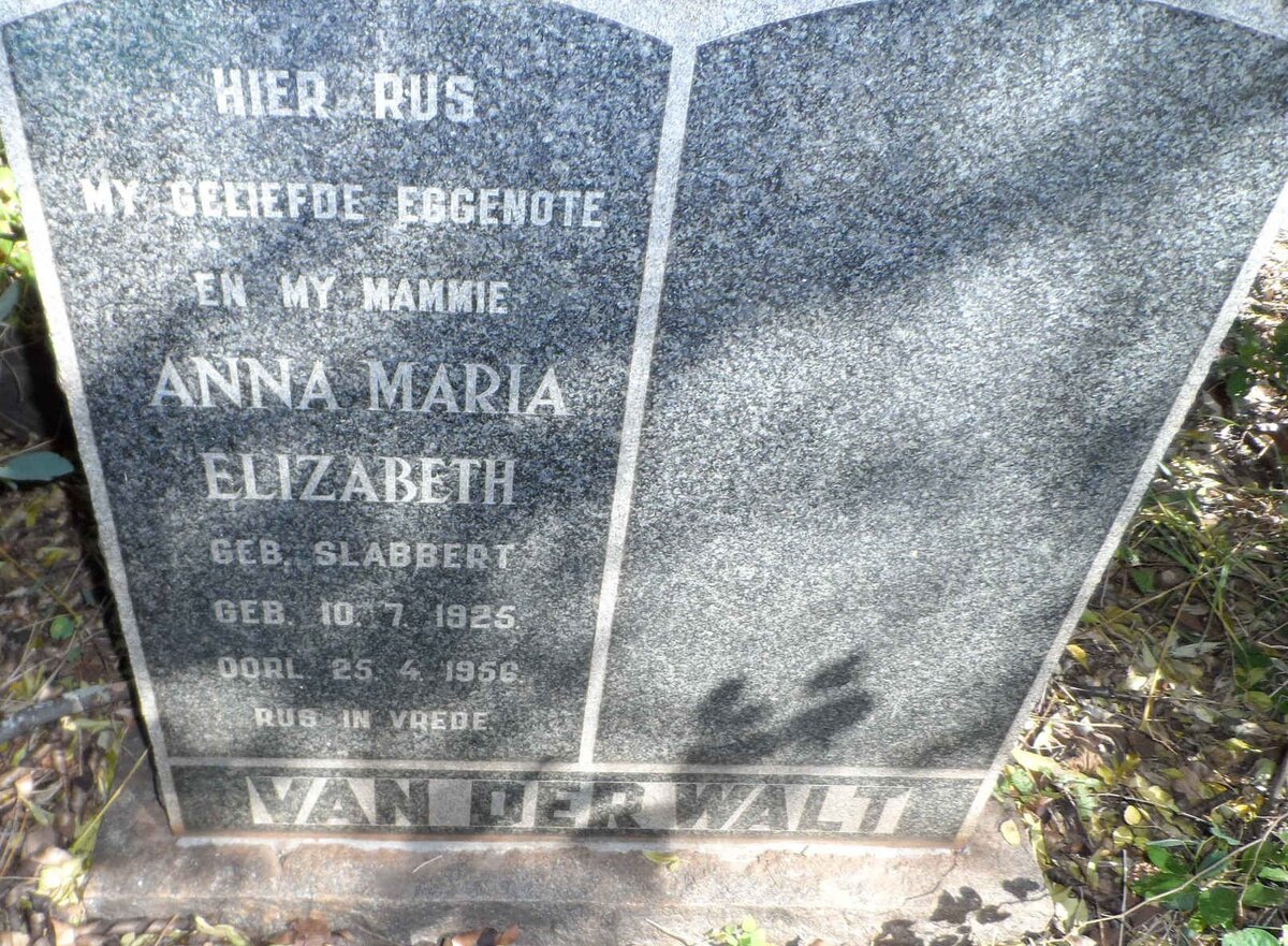 WALT Anna Maria Elizabeth, van der nee SLABBERT 1925-1956