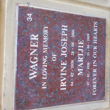 WAGNER Irvine Joseph 1930-2000 &amp; Martjie 1926-2009