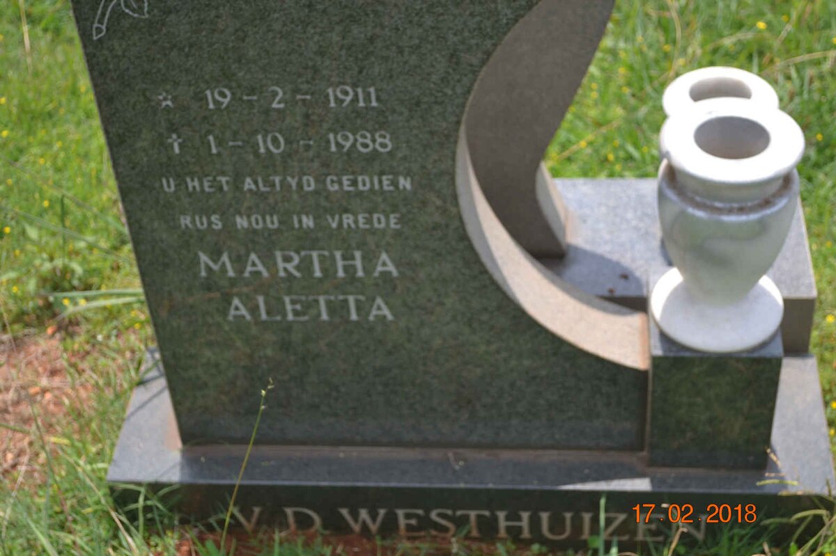 WESTHUIZEN Martha Aletta, v.d. 1911-1988