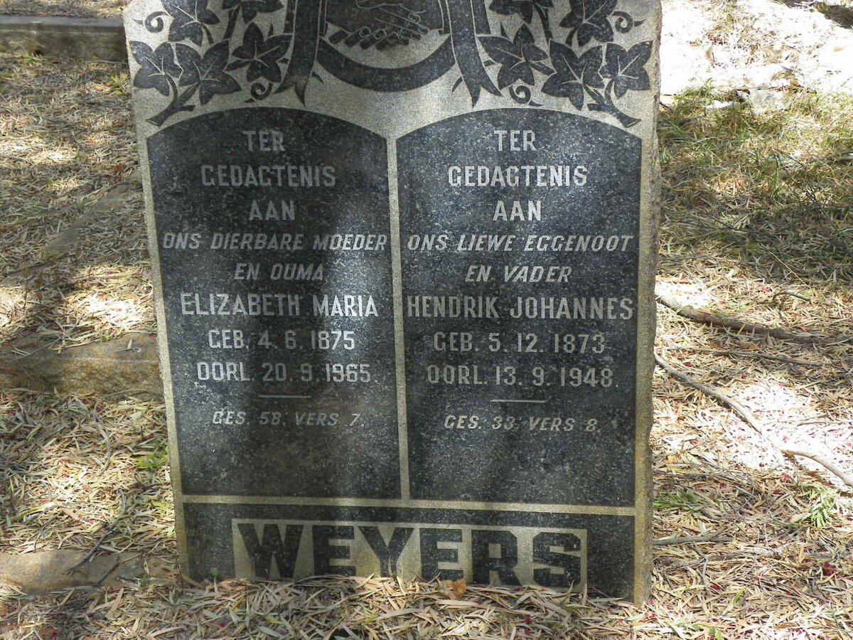 WEYERS Hendrik Johannes 1873-1948 &amp; Elizabeth Maria 1875-1965