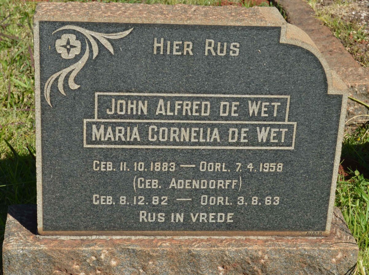 WET John Alfred, de 1883-1958 &amp; Maria Cornelia ADENDORFF 1882-1963