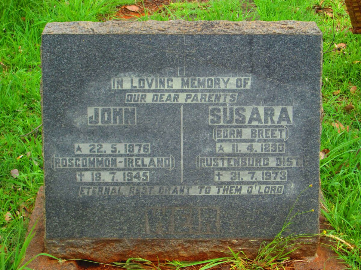 WEIR John 1876-1945 &amp; Susara BREET 1890-1973