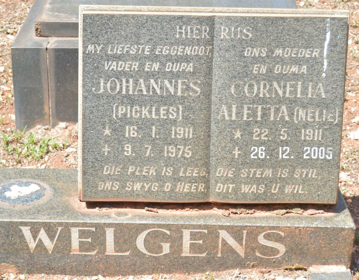 WELGENS Johannes 1911-1975 &amp; Cornelia Aletta 1911-2005