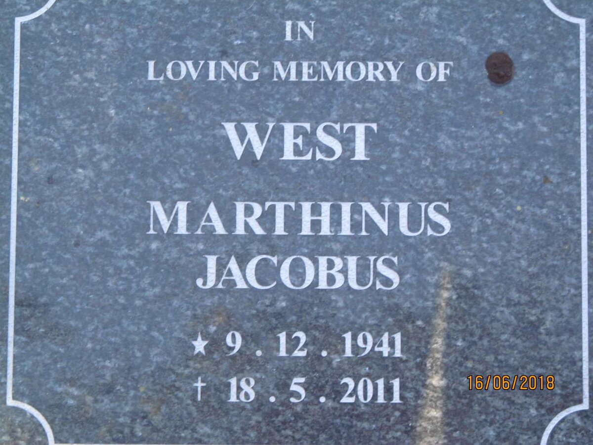 WEST Marthinus Jacobus 1941-2011