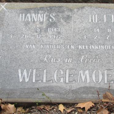 WELGEMOED Hannes 1943-1972 &amp; Hettie 1943-2000