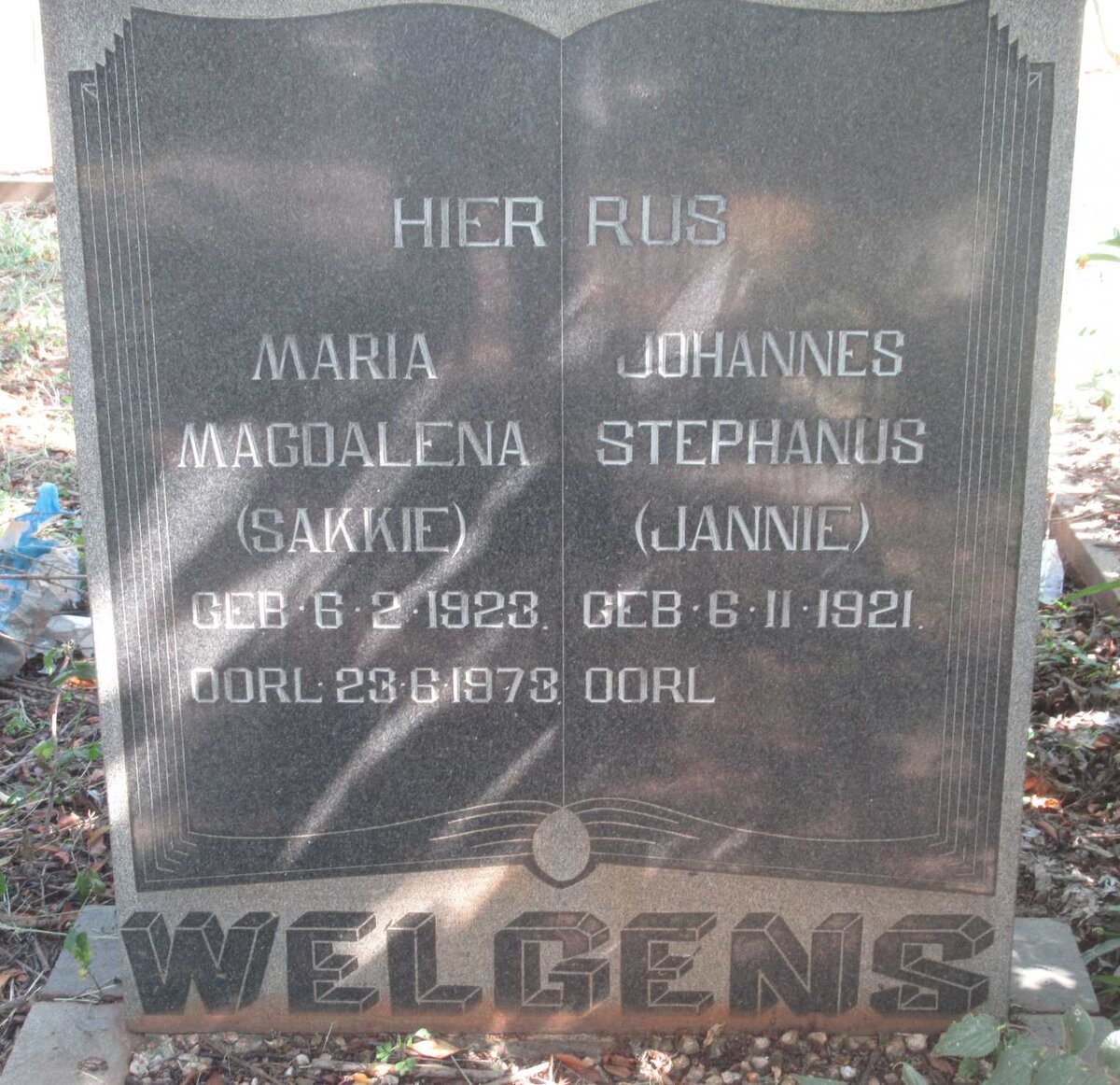 WELGENS Johannes Stephanus 1921- &amp; Maria Magdalena 1923-1973