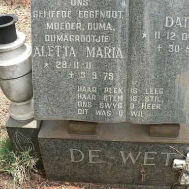 WET Dad, de 1905-1989 &amp; Aletta Maria 1911-1979