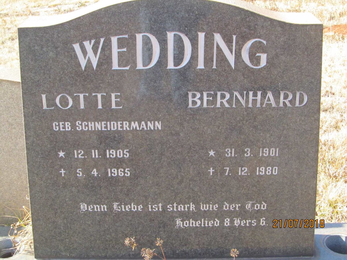 WEDDING Bernhard 1901-1980 &amp; Lotte SCHNEIDERMANN 1905-1965
