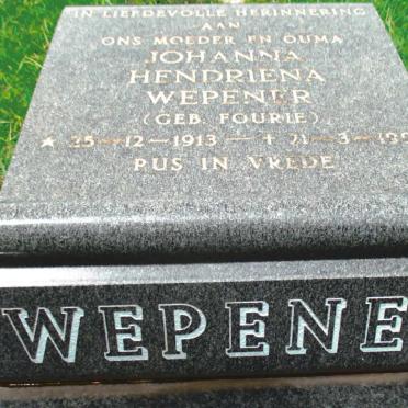 WEPENER Johanna Hendriena nee FOURIE 1913-1991
