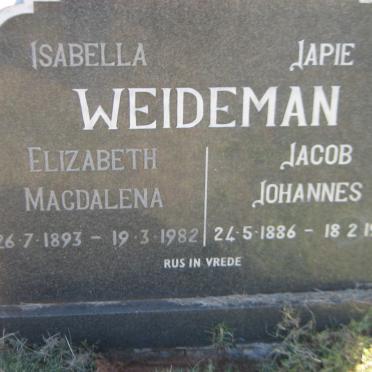 WEIDEMAN Jacob Johannes 1886-1975 &amp; Elizabeth Magdalena 1893-1982