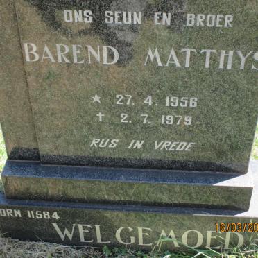 WELGEMOED Barend Matthys 1956-1979