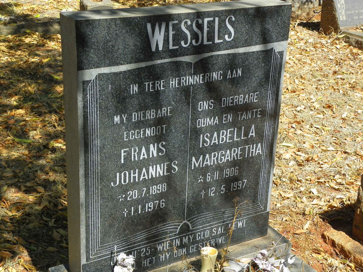 WESSELS Frans Johannes 1898-1976 &amp; Isabella Margaretha 1906-1997