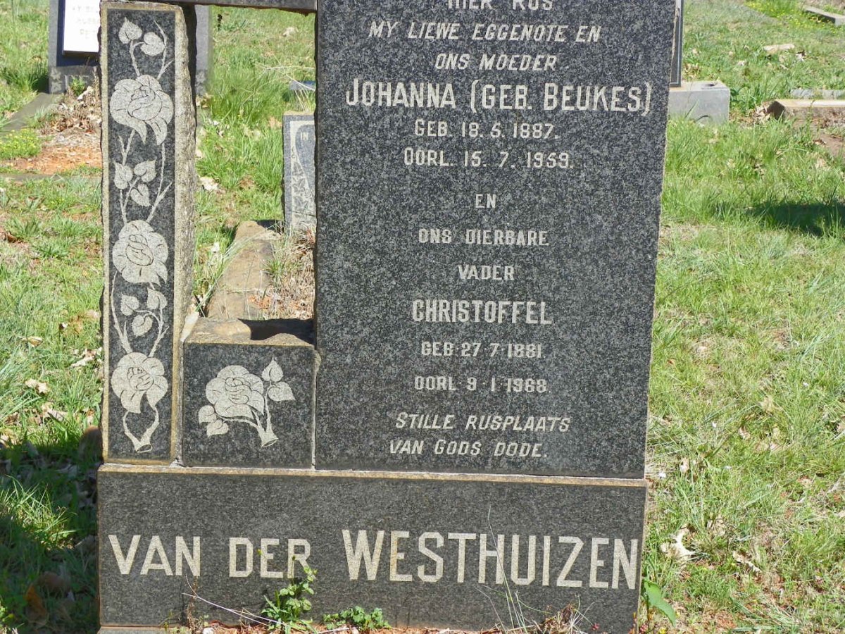 WESTHUIZEN Christoffel, van der 1881-1968 &amp; Johanna BEUKES 1887-1959