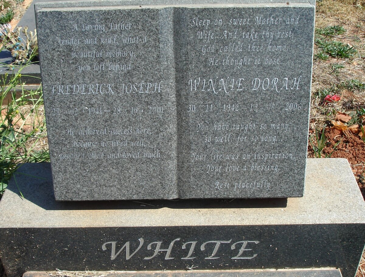WHITE Frederick Joseph 1941-2010 &amp; Winnie Dorah 1942-2006