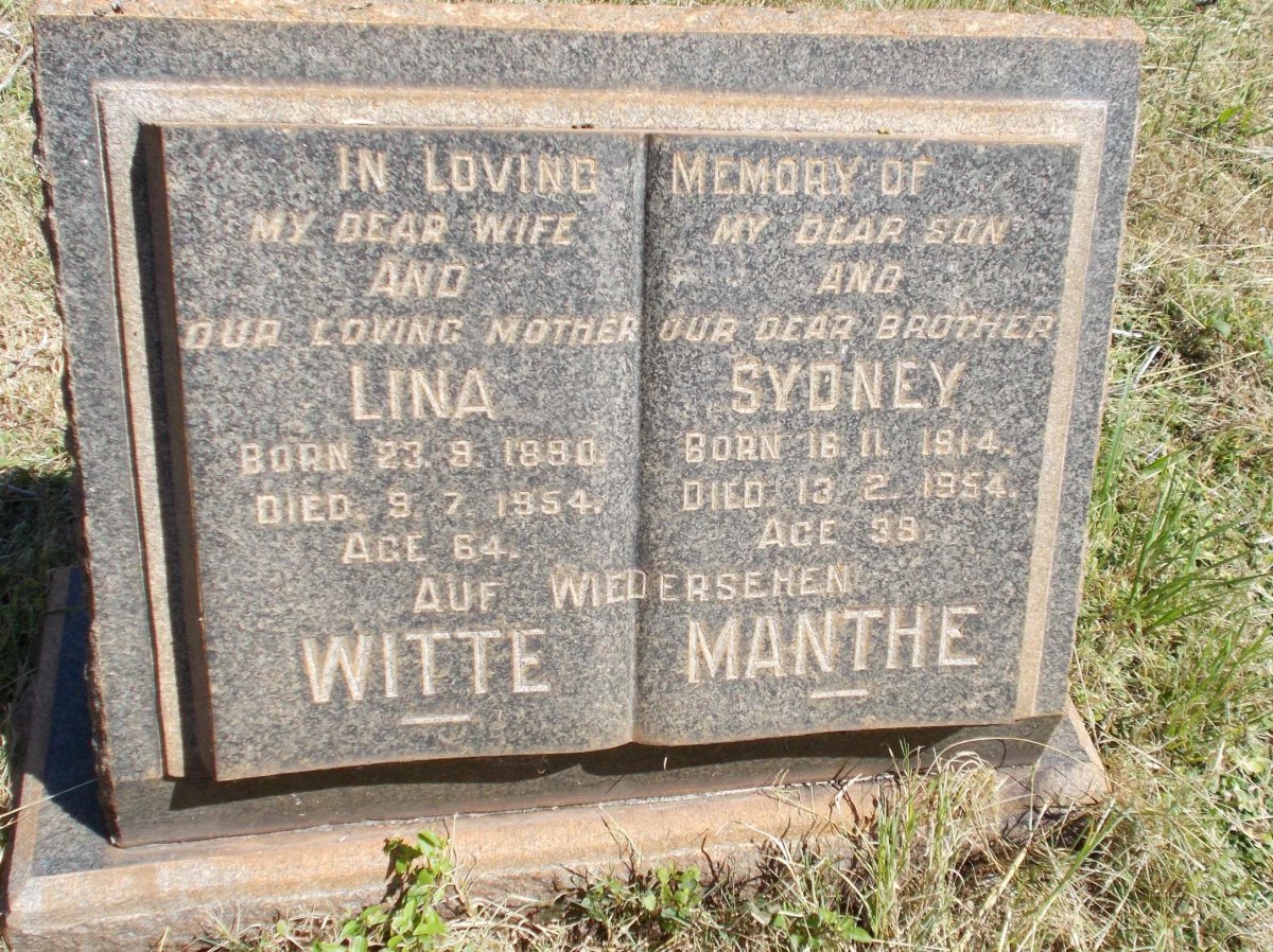 WITTE Lina 1890-1954 :: MANTHE Sydney 1914-1954