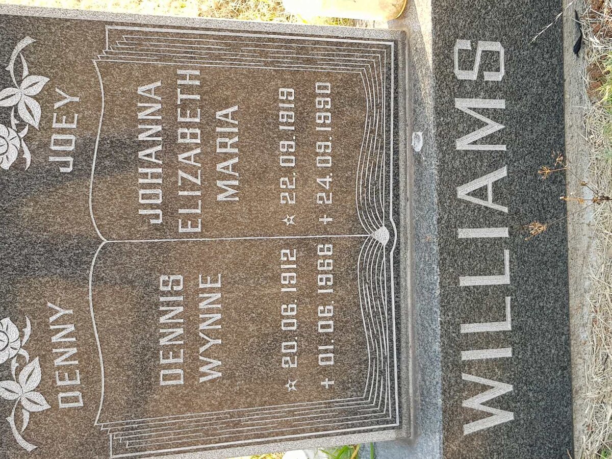 WILLIAMS Dennis Wynne 1912-1966 &amp; Johanna Elizabeth Maria 1919-1990