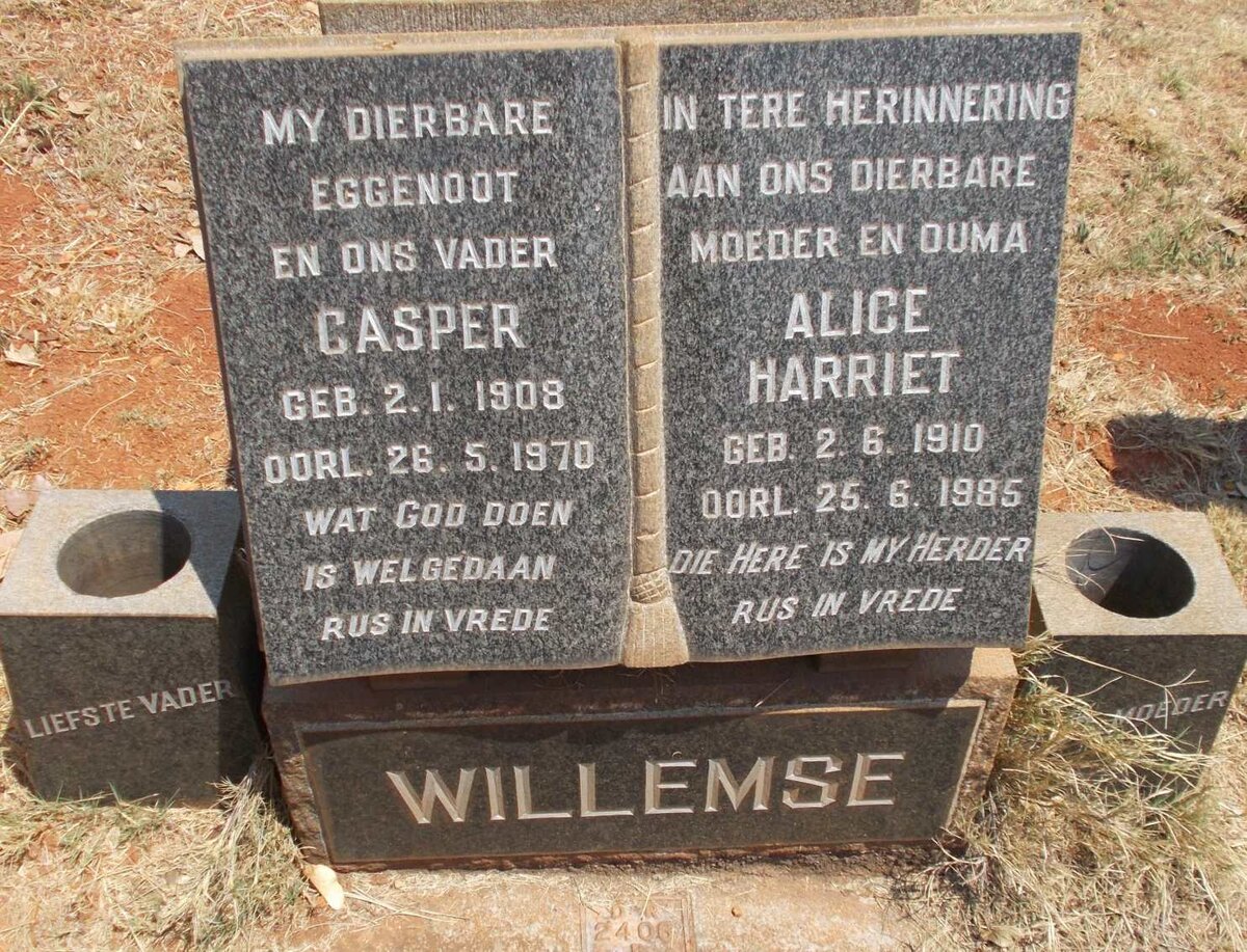 WILLEMSE Casper 1908-1970 &amp; Alice Harriet 1910-1985