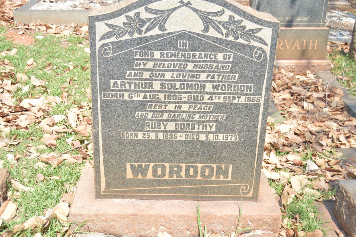 WORDON Arthur Solomon 1896-1955 &amp; Ruby Dorothy 1895-1973