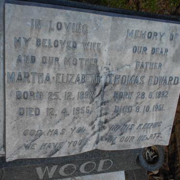 WOOD Thomas Edward 1892-1961 &amp; Martha Elizabeth 1892-1956