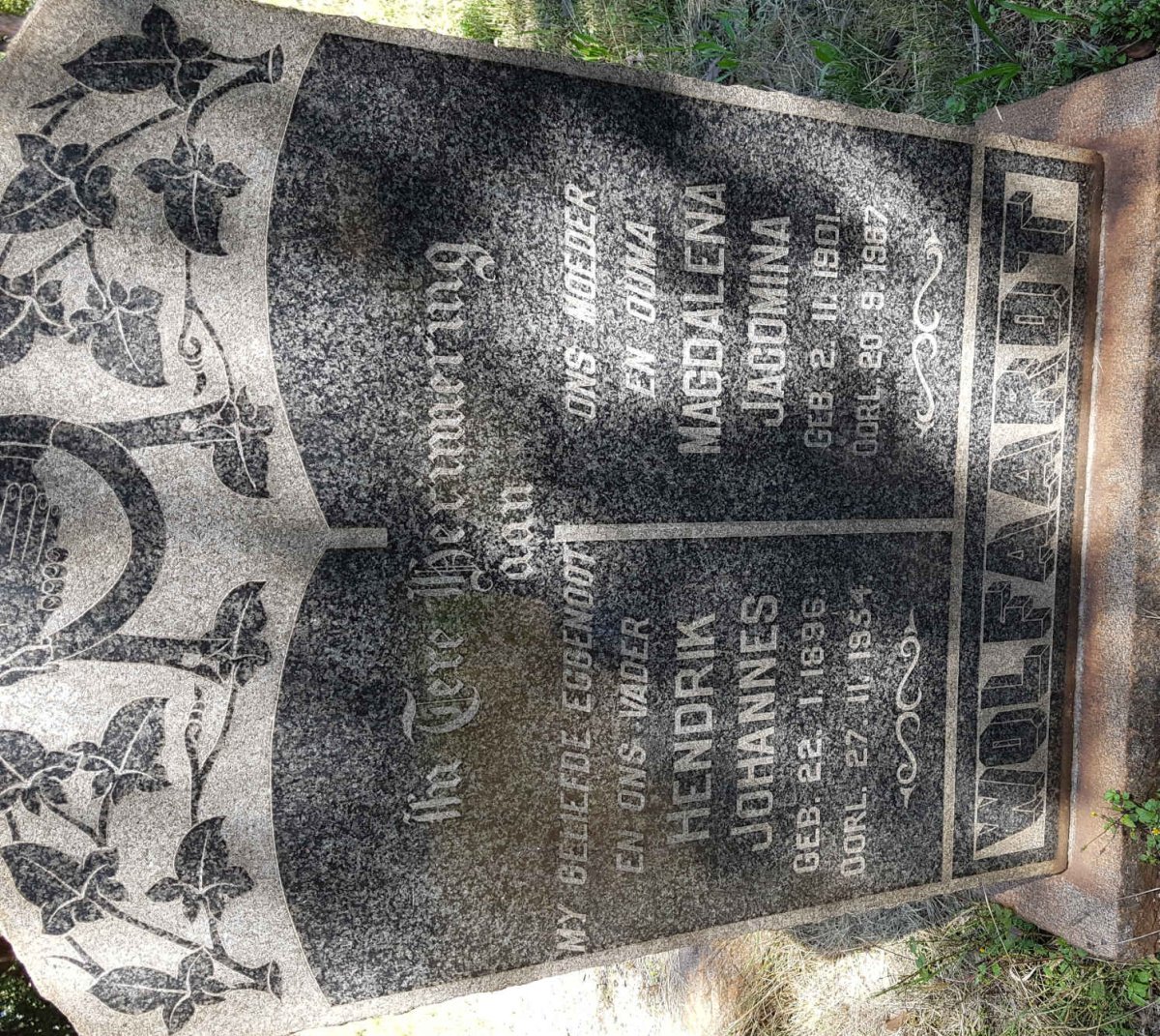 WOLFAARDT Hendrik Johannes 1896-1954 &amp; Magdalena Jacomina 1901-1987