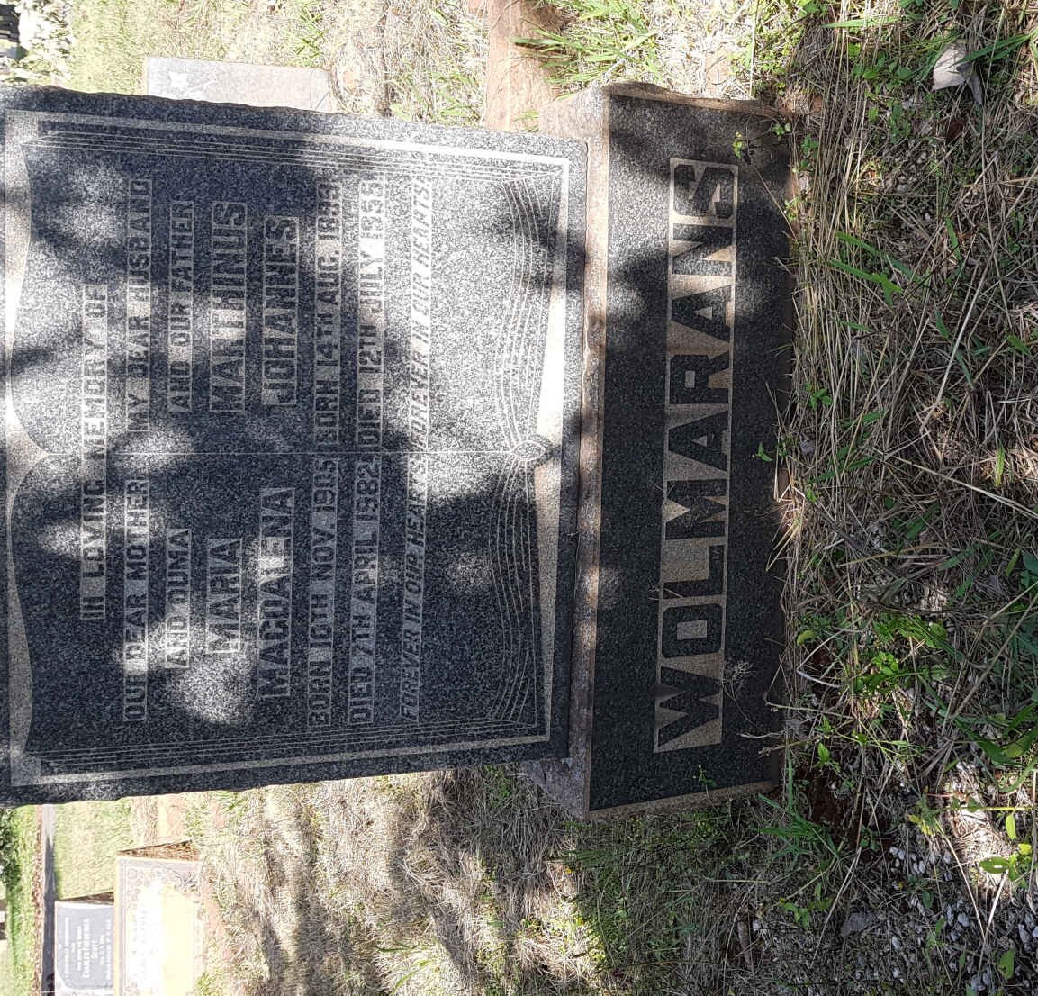 WOLMARANS Marthinus Johannes 1899-1955 &amp; Maria Magdalena 1905-1982