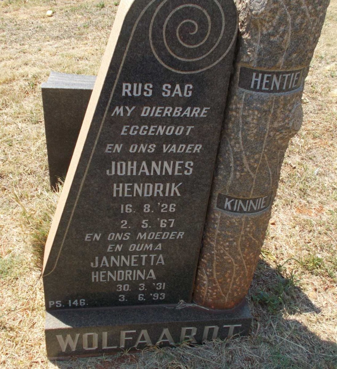 WOLFAARDT Johannes Hendrik 1926-1967 &amp; Jannetta Hendrina 1931-1993