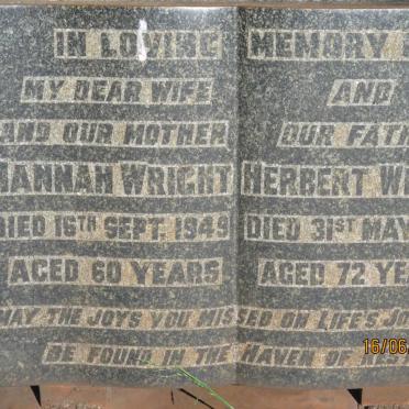 WRIGHT Herbert -1953 &amp; Hannah -1949