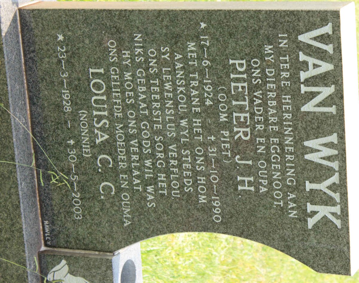 WYK Pieter J.H., van 1924-1990 &amp; Louisa C.C. 1928-2003