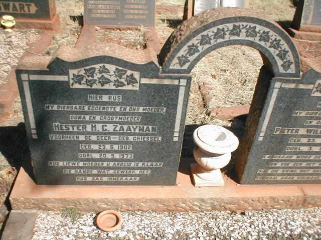 ZAAYMAN Hester M.C. formerly de BEER nee GRIESSEL 1902-1973