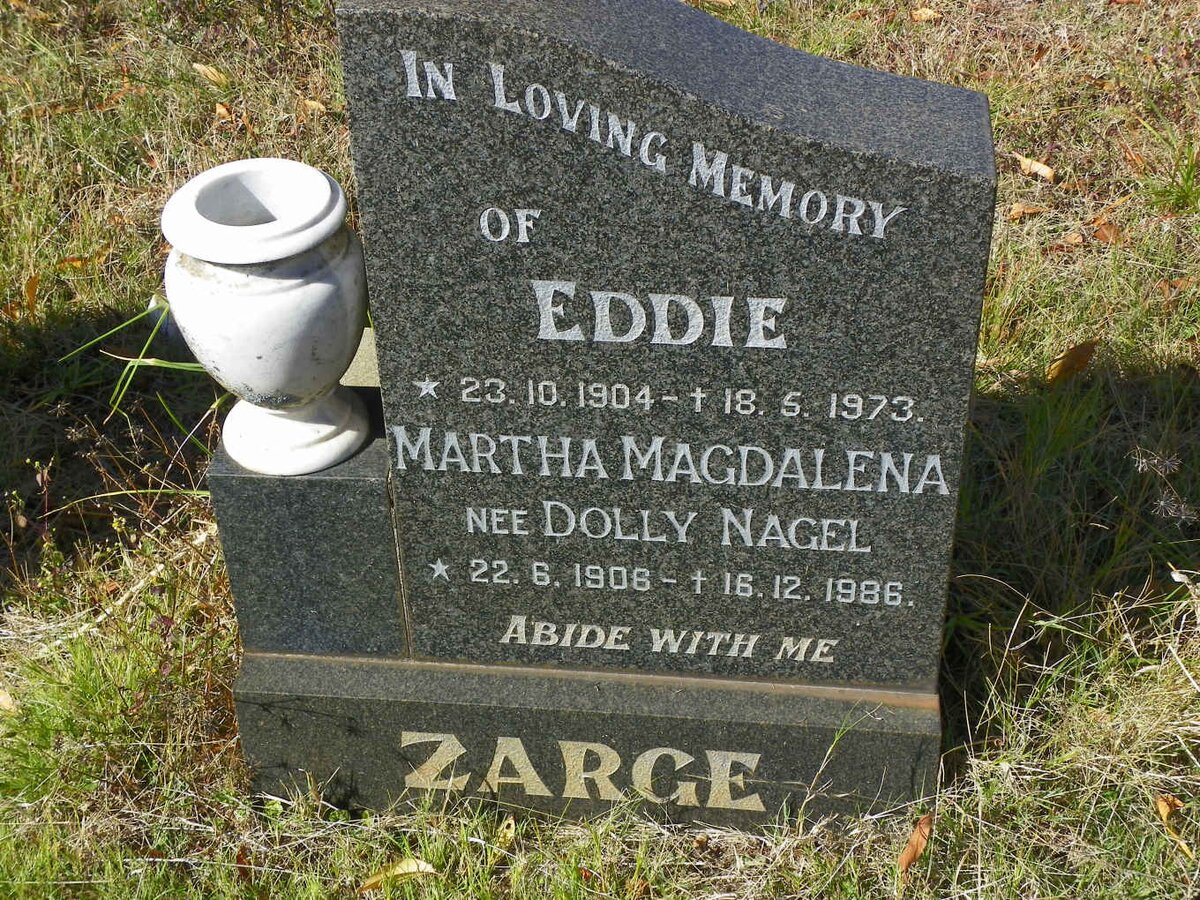 ZARGE Eddie 1904-1973 &amp; Martha Magdalena NAGEL 1906-1986