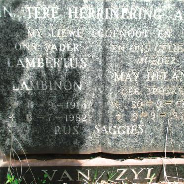 ZYL Lambertus Lambinon, van 1914-1982 &amp; May Helane TROSKIE 1917-1985