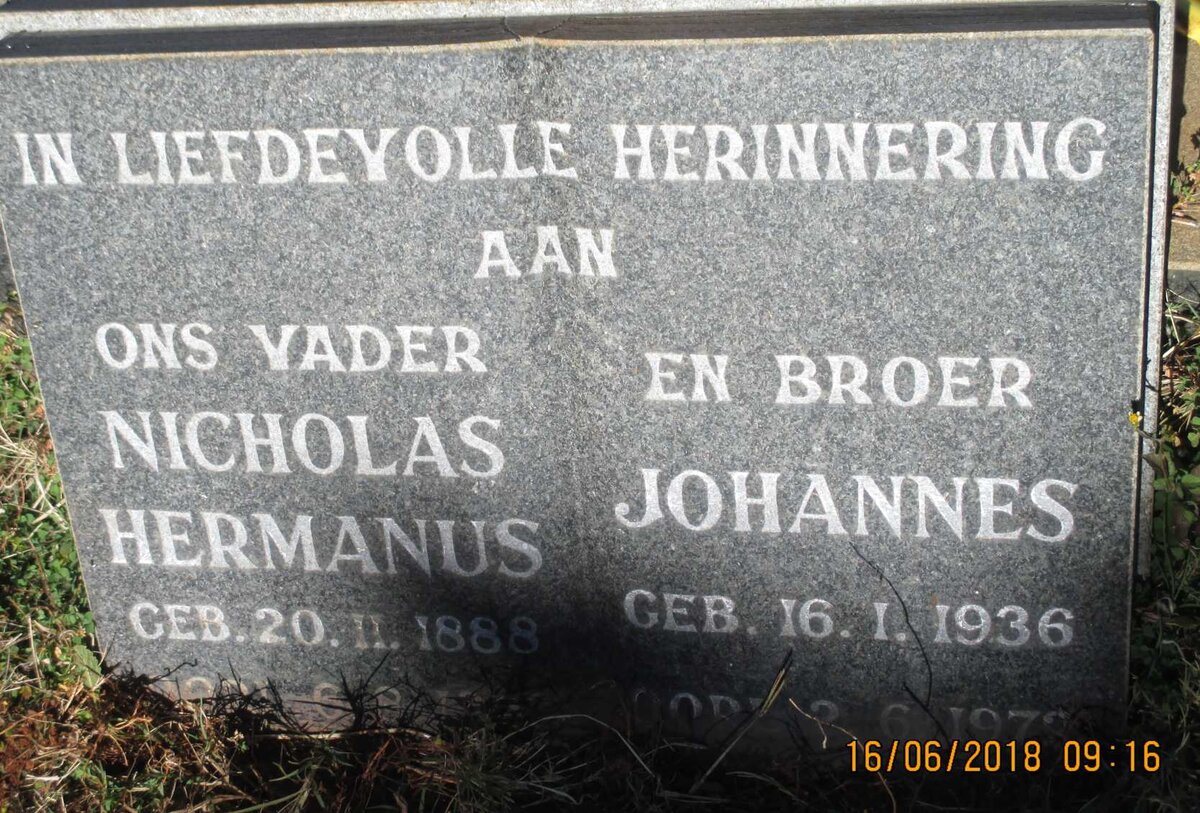 ZYL Nicholas Hermanus, van 1888-1953 :: VAN ZYL Johannes 1936-1972