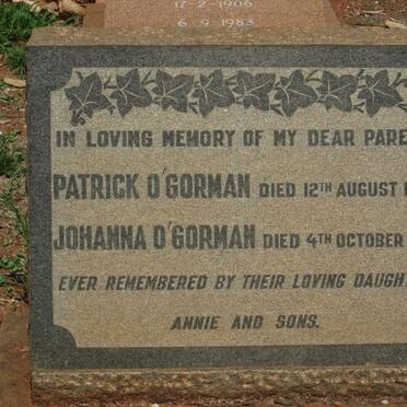 O'GORMAN Patrick -1926 &amp; Johanna -1955