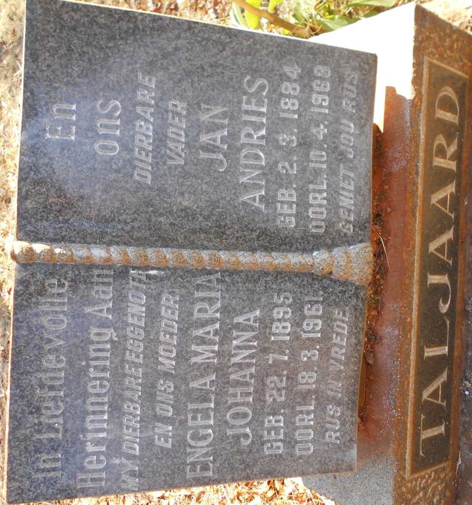 TALJAARD Jan Andries 1884-1968 &amp; Engela Maria Johanna 1895-1961