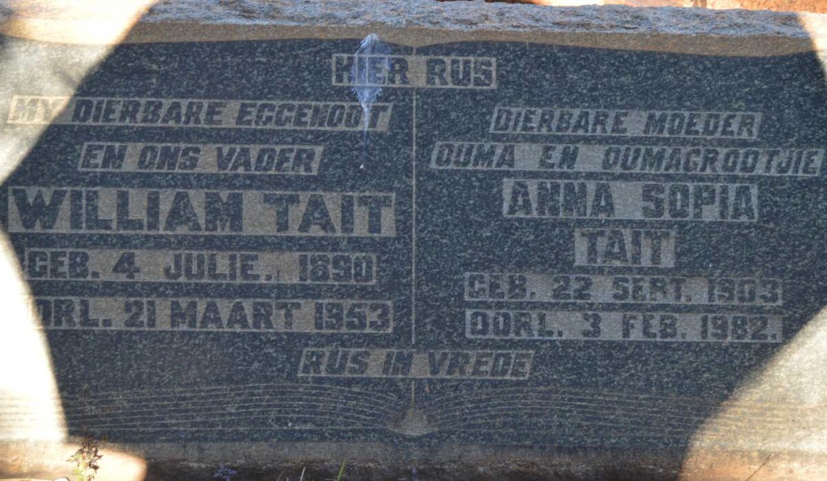 TAIT William 1890-1953 &amp; Anna Sophia 1903-1982