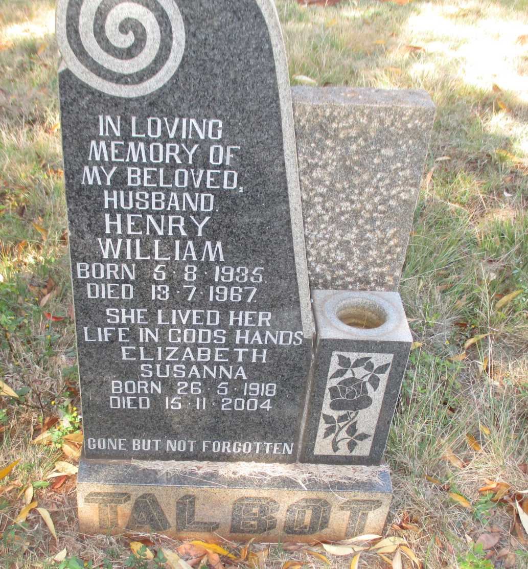 TALBOT Henry William 1935-1967 &amp; Elizabeth Susanna 1918-2004
